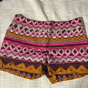 Pink and Brown High Waist Geometric Pattern Shorts
